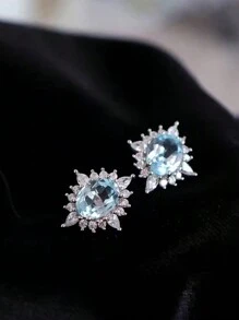 1雙S925銀&氧化鋯石頭耳環,復古&獨特設計,時髦&迷人,精美&特別生日禮物適合女士 - 銀色 - 查看 1