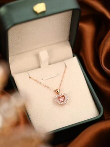 1 件時尚高端禮盒包裝簡單精緻的愛心設計項鍊,完美的節日、婚禮、派對、週年紀念和日常佩戴的禮物,由鍍銀和方晶鋯石製成（帶禮盒） - 玫瑰金 - 查看 8