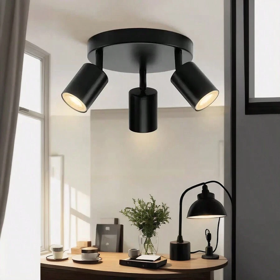 1入3頭led吸頂燈具,適用於客廳、臥室、餐廳、咖啡廳裝飾 - 黑色 - 查看 1