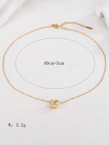 1條不銹鋼鍊子,鍍了18k金立方形墜子,適合女士日常穿搭或送禮 - 金黃色 - 查看 2