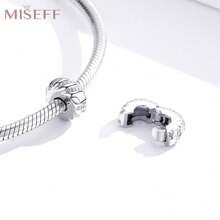 Miseff 1個925純銀吊墜,簡約紋理圓夾吊飾圓夾扣手鐲,diy珠寶製作禮物 - 杏色 - 查看 4