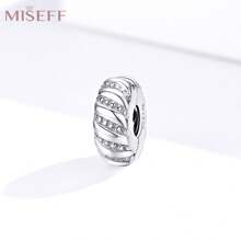 Miseff 1個925純銀吊墜,簡約紋理圓夾吊飾圓夾扣手鐲,diy珠寶製作禮物 - 杏色 - 查看 2