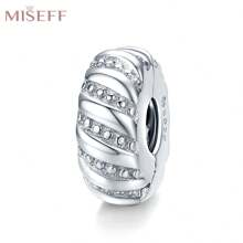 Miseff 1個925純銀吊墜,簡約紋理圓夾吊飾圓夾扣手鐲,diy珠寶製作禮物 - 杏色 - 查看 1