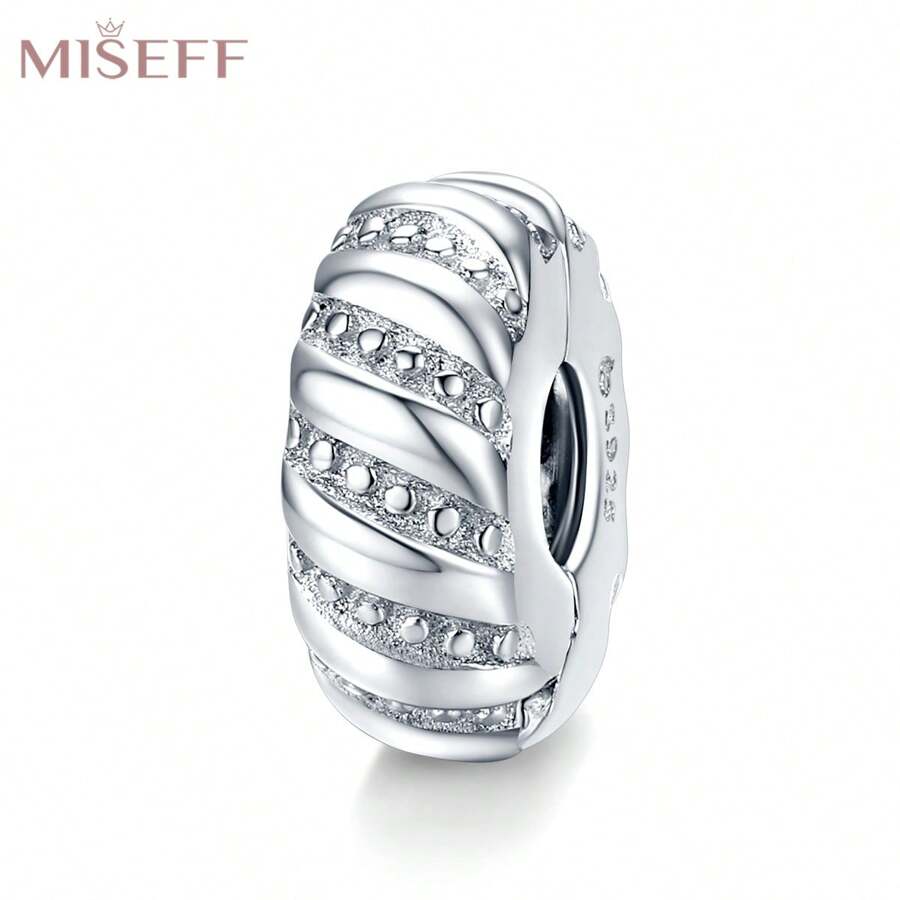 Miseff 1個925純銀吊墜,簡約紋理圓夾吊飾圓夾扣手鐲,diy珠寶製作禮物 - 杏色 - 查看 1