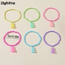 Simple Colorful Rice Beads Resin Transparent Jelly Bear Children's Bracelet 6 Pieces - Multicolor - View 2