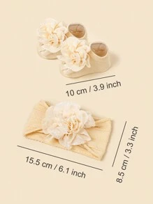 Infant/Toddler Soft Breathable Apricot Elastic Headband With Floral Decoration And Anti-Slip Low-Waisted Socks Set - Apricot - View 5