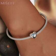 MISEFF 新品 1 件 925 纯银蓝色心形爸爸珠串珠手链项链 DIY 珠宝吊坠温馨感恩母亲节父亲节礼物