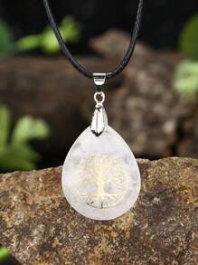 7輪迴石生命樹吊墜天然水滴項鍊,玫瑰水晶粉晶晶虎眼石禮物 - 彩色 - 查看 12