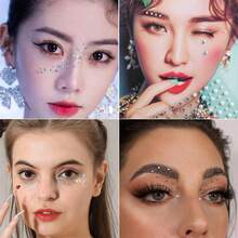 6入組彩色心型鑲玻璃水晶鑽的臉部和眼部裝飾用蕾絲石貼紙,適用於節日、派對、舞會、秀場,珍珠和鑽石貼紙可用於眼部彩妝 - 彩色 - 查看 3