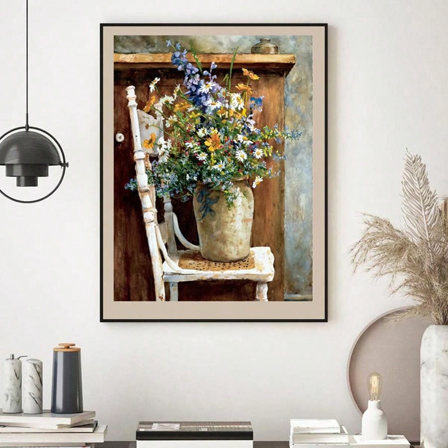 FOCCAR Aquarell Blumen Leinwand Bild - Rote Blumen Wanddekoration