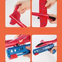 [隨機顏色飛機]泡沫彈射飛機手投滑翔機與發射器,戶外玩具和聖誕禮物,適用於親子互動、聖誕遊戲和派對遊戲 - 藍色 - 查看 4