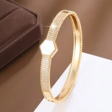 1pc Fashionable Hexagonal Design Copper Bangle For Women - Bracelet - View 3