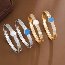 1pc Fashionable Hexagonal Design Copper Bangle For Women - Bracelet - View 1
