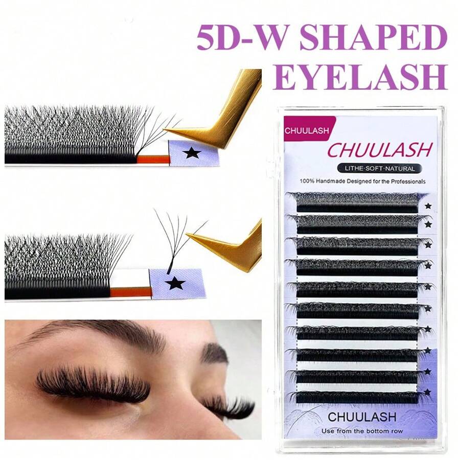 5d W形花朵綻放預製增量扇型自動扇形睫毛,自然柔軟輕盈的假睫毛,化妝用品 - D - 查看 1