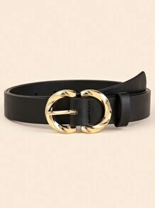 1 件式女士腰帶,金屬扣飾,時尚百搭 Pu 腰帶 - 黑色 - 查看 1