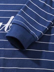 男童圆领字母条纹印花长袖长裤睡衣套装春秋冬季