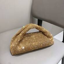 Gold Rhinestone Decorated Luxury Designer Handbag, Shoulder Bag And Clutch Purse Set For Party And Evening - Gold - View 2