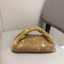 Gold Rhinestone Decorated Luxury Designer Handbag, Shoulder Bag And Clutch Purse Set For Party And Evening - Gold - View 3