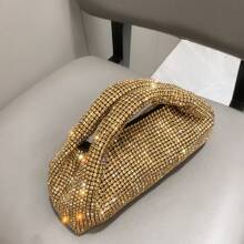 Gold Rhinestone Decorated Luxury Designer Handbag, Shoulder Bag And Clutch Purse Set For Party And Evening - Gold - View 4