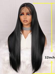 Very Soft Lace Front Wig Synthetic Natural Super Long 32inch 180density Soft Black Silky Straight Hair Wig For Women Natural Hairline Smooth Straight Wig With Afro Baby Hair  1pc