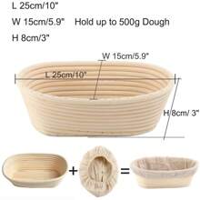 1pc 10-Inch Oval Shaped Wicker Basket With Linen Lining Bread Proofing Basket Set For Bread Making Baking Fermentation Kitchen Starter Kit (1 Proofing Basket+Linen Cloth) - Beige - View 4