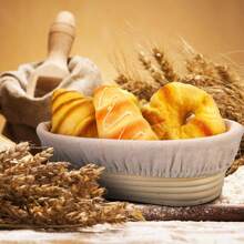 1pc 10-Inch Oval Shaped Wicker Basket With Linen Lining Bread Proofing Basket Set For Bread Making Baking Fermentation Kitchen Starter Kit (1 Proofing Basket+Linen Cloth) - Beige - View 1