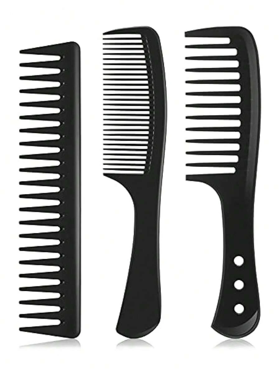 3pcs Hair Comb Set, Including Black Cutting Comb And Wide Tooth Detangling Comb For Salon Use ,Hair Styling Tools Hair Accessories - Black - View 1