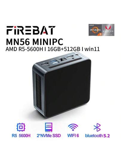 FIREBAT MN56 Mini PC Gamer AMD Ryzen 5 5600H Windows 11 RAM 16GB