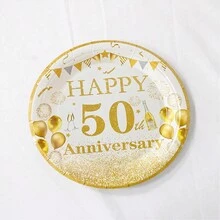 10入組7吋紙盤,新世代主題裝飾,50歲生日 - 白色 - 查看 5