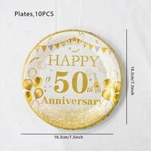 10入組7吋紙盤,新世代主題裝飾,50歲生日 - 白色 - 查看 2