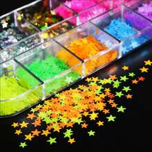 霓虹五角星指甲片,荧光彩色星形薄片,美甲設計裝飾指甲配件用品套組 - 彩色 - 查看 4