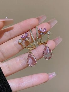 1對高端小眾設計法式復古浪漫紫色立方氧化鋯水滴耳環 - 金黃色 - 查看 1