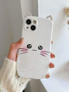 最新款米色貓耳紋TPU防震殼，帶透明貓吊飾，適用於iPhone - 米色 - 查看 6