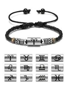 1個男士pu皮革珠子手鍊,帶有12個星座標誌 - 復古銀色 - 查看 4