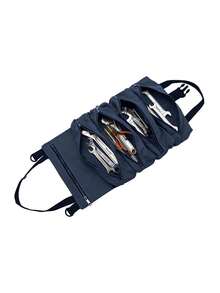1 Pc Super Roll Tool Roll, Multi-Purpose Roll Up Tool Bag, Wrench Roll, Canvas Tool Organizer Bucket, Car First Aid Kit Wrap Roll Storage Case, Hanging Tool Zipper Carrier Tote, Car Camping Gear - Navy Blue - View 1