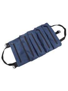 1 Pc Super Roll Tool Roll, Multi-Purpose Roll Up Tool Bag, Wrench Roll, Canvas Tool Organizer Bucket, Car First Aid Kit Wrap Roll Storage Case, Hanging Tool Zipper Carrier Tote, Car Camping Gear - Navy Blue - View 2
