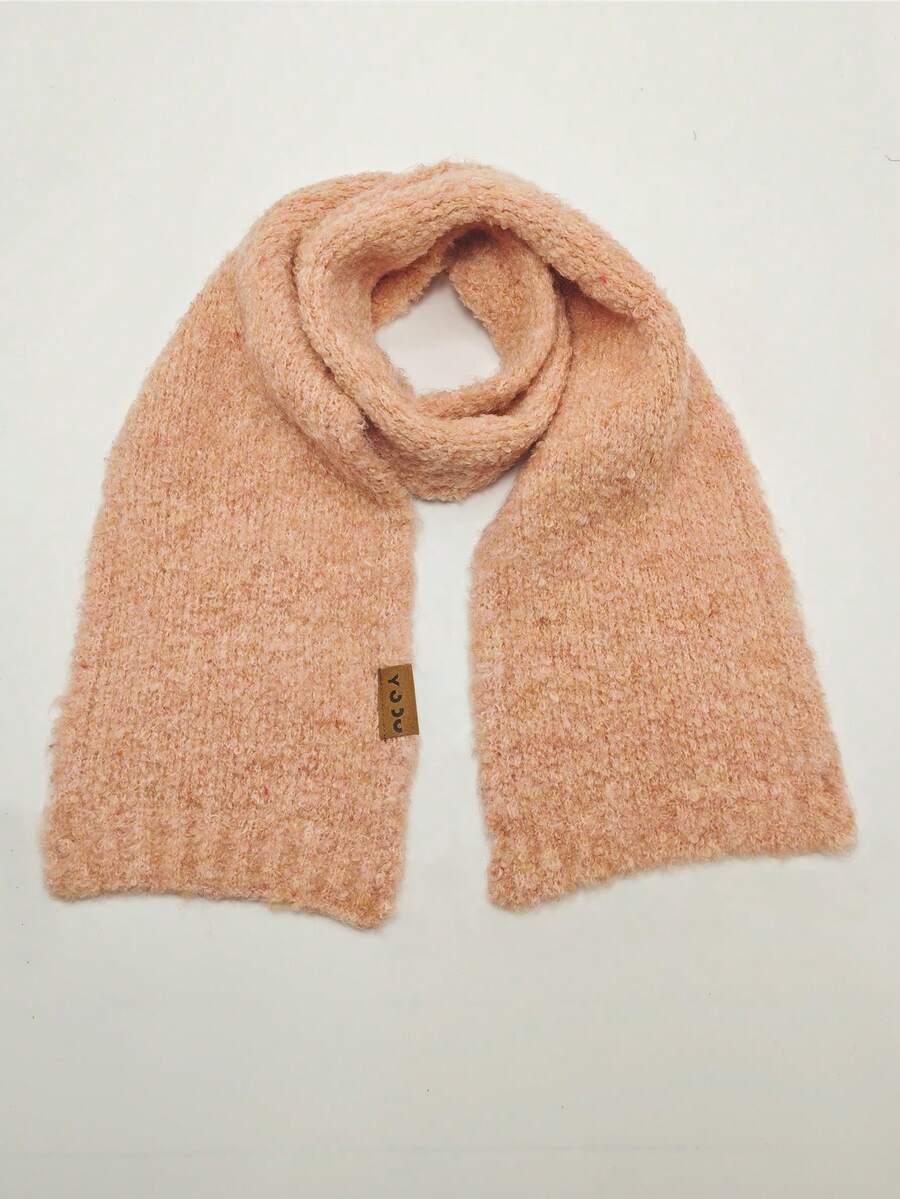 1入組秋冬季兒童厚實針織感保暖圍巾，純色簡約風格，適用於日常使用的寶寶圍巾 - 粉色 - 查看 1