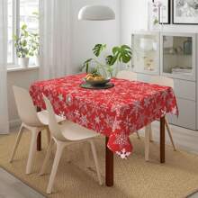 1pc New Year Snowflake Printed Tablecloth For Festive Party, Square/Rectangle Shape, Water-Resistant And Washable Decorative Polyester Tablecloth For New Year Party, Festival, Coffee, Picnic Mat And Party Banquet Decoration - Red - View 4