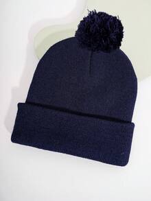 3pcs Ski Hat Unisex Y2k Style Single Fur Ball Knit Hat With Light Plate, Suitable For Daily Commuting - Multicolor - View 2