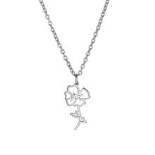 1pc Stainless Steel Birth Month Flower Necklace For Women, Snowdrop Daisy Rose Pendant Neck Chains,Fashionable Jewelry Gifts Valentines