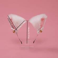 女士毛绒发带猫耳带铃铛和蝴蝶结头带，狐狸耳朵配饰，猫耳角色扮演头饰可爱，猫耳朵，头饰