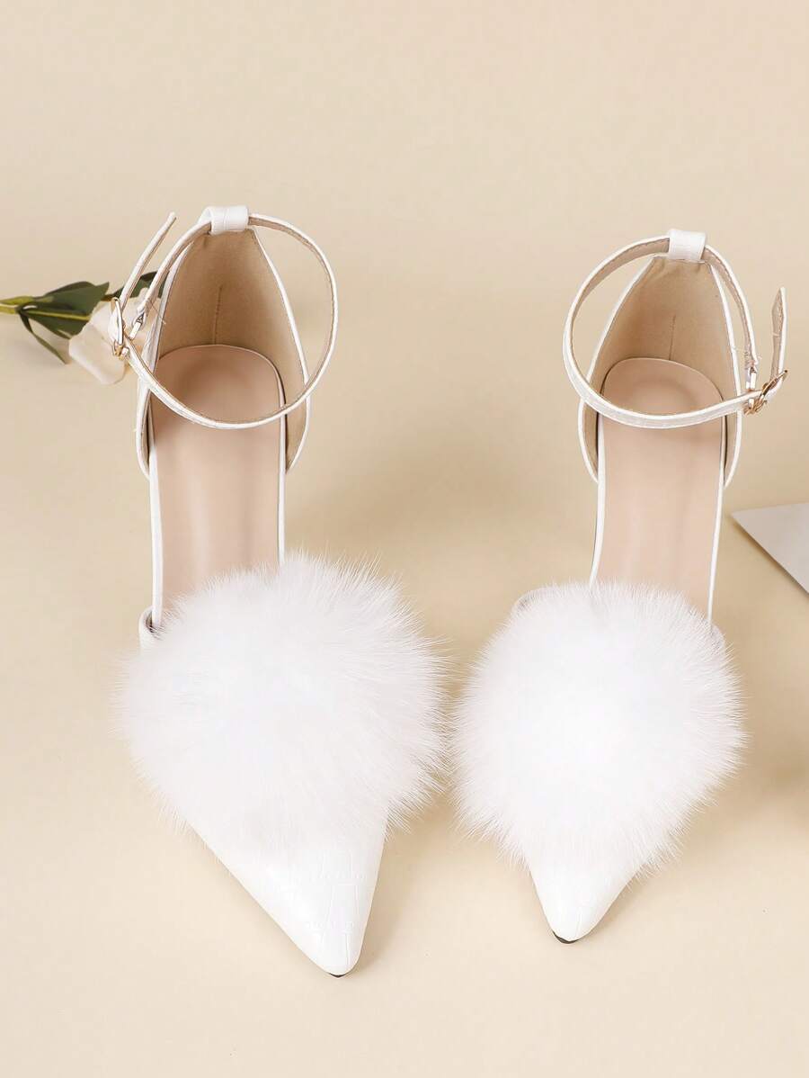 1 Pair Detachable White Fur Pom Pom Shoe Clip Accessory, Suitable For Wedding Heels, Flats, DIY Shoe Decoration