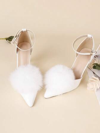 1 Pair White Fluffy Pom Pom Shoe Clips, Suitable For Wedding Shoes, High Heels, Flats, DIY Detachable Shoe Decorations