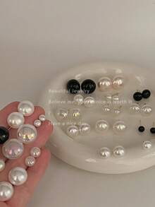 1對女性的好朋友銀針珍珠耳釘,用於擴孔穿孔 - 黑色半圓珍珠38361 - 黑色 - 查看 1