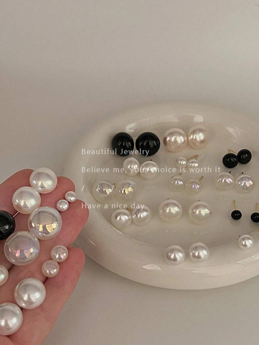 1對女性的好朋友銀針珍珠耳釘,用於擴孔穿孔 - 黑色半圓珍珠38361 - 黑色 - 查看 1