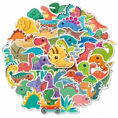 50pcs Cartoon Dinosaur Graffiti Stickers, Themed Decals For Water Bottles, Skateboard, Laptop, Mug, Luggage, Stationery, Scrapbook School Supplies