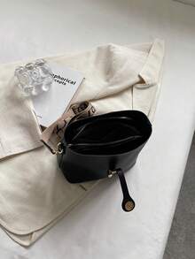 復古扣飾水桶形肩背手提包,女士豪華幾何背帶斜挎包,經典單肩包,仿皮休閒設計師復古時尚錢包,給媽媽的禮物,通勤上班、購物使用 - 黑色 - 查看 4