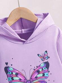 Tween 女童蝴蝶图案印花连帽运动衫和运动裤运动套装 - 紫色 - 查看 3