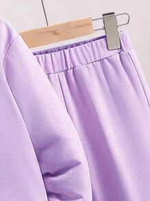 Tween 女童蝴蝶图案印花连帽运动衫和运动裤运动套装 - 紫色 - 查看 5