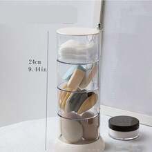 1個透明旋轉防塵多層化妝海綿收納盒,圓形大尺寸北歐風格化妝掃組織架 - 白色4層 - 查看 3